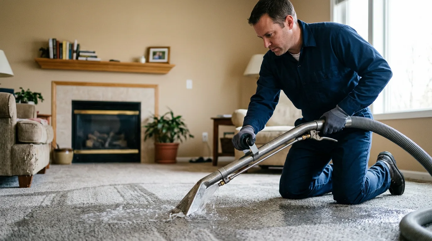 Water damage restoration technician working near Portland, CT